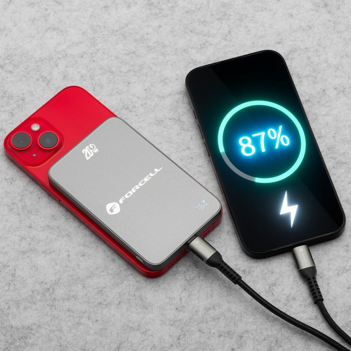 Powerbank zgodny z MagSafe Forcell F-Energy SuperSlim F5K8 QC4.0 PD3.0 15W 5000 mAh szary 0INT