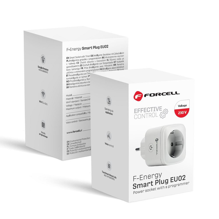 Inteligentne gniazdko 230V Forcell F-Energy EU02 z WiFi, programatorem i wsparciem dla Tuya / Amazon Alexa białe