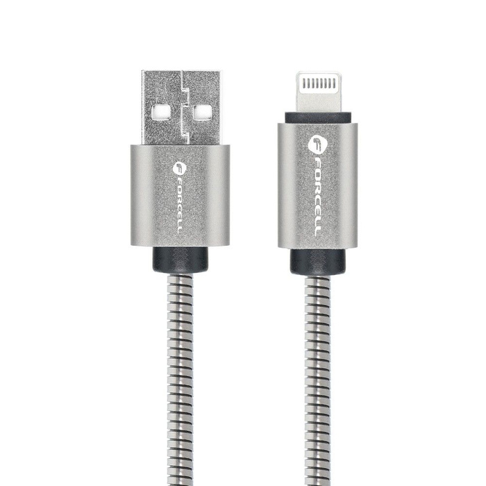 Kabel USB A do Lightning Forcell F-Energy 2,4A 12W Metal 1 m C236 srebrny