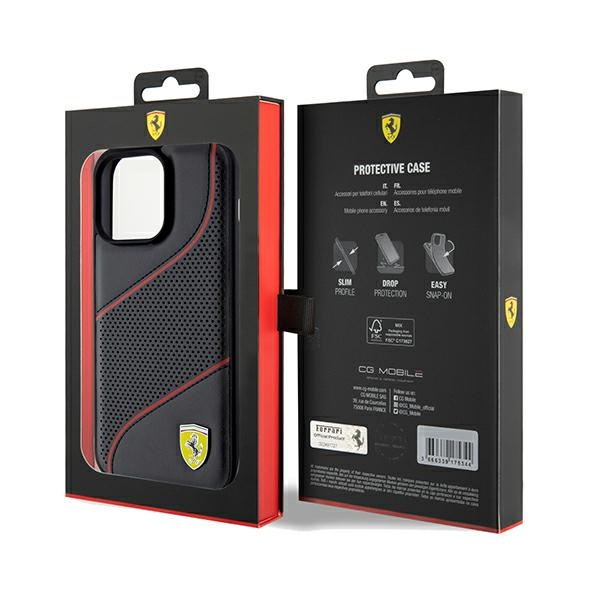 Etui Ferrari FEHCP15XPWAK iPhone 15 Pro Max 6.7" czarny/black hardcase Perforated Waves Metal Logo Case