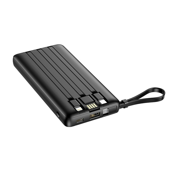 VEGER powerbank 10000 mAh z wbudowanymi kablami Micro USB / Typ C / Lightning C10 (W1116) czarny