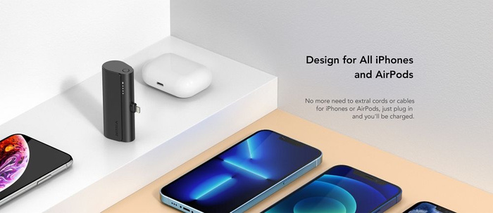 VEGER powerbank 5000 mAh z wbudowanym złączem Lightning PD QC3.0 3A 20W PlugOn (W0556P) czarny