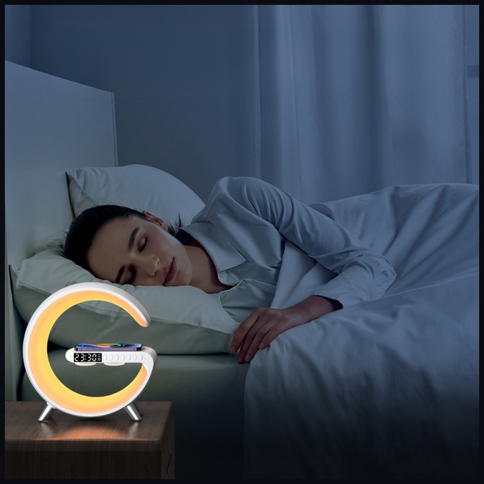 Wielofunkcyjna Lampka MajesticLine       z budzikiem i głośnikiem bluetooth biały