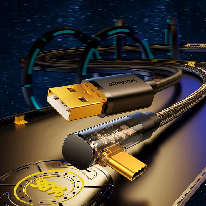 Joyroom kabel USB C kątowy - USB do szybkiego ładowania i transferu danych 3A 1,2 m czarny (S-UC027A6)