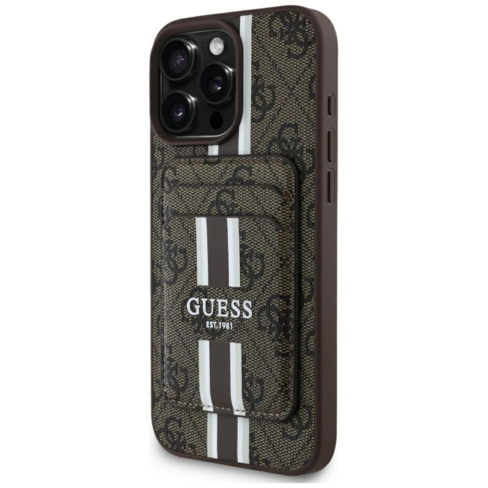 Etui Guess 4G Stripes z portfelem         Magsafe do iPhone 16 Pro Max brązowy