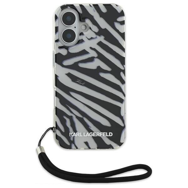 Etui Karl Lagerfeld iPhone 16 6.1" czarny/black hardcase IML Zebra Pattern & Cord