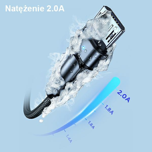 Kabel Pleciony USAMS USB MicroUSB U60 Obrotowy 2A 1m Czarny