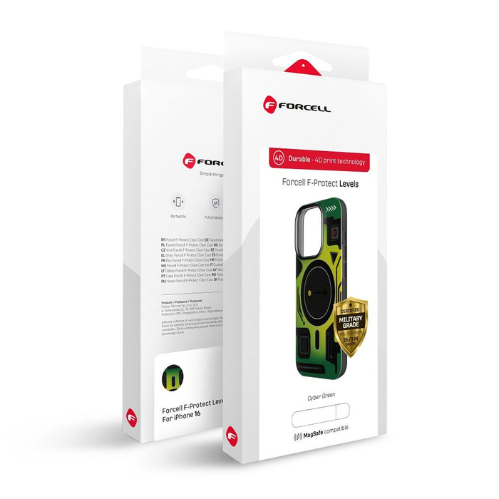 Etui na Samsung S25 ULTRA Forcell F-Protect Levels Dual Layer 4D technology zgodny z MagSafe Military Drop-Test cyber green