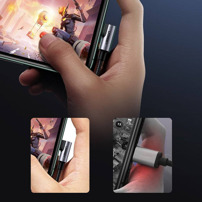 Ugreen MFI kątowy kabel przewód z bocznym wtykiem USB Typ C - Lightning Power Delivery 3 A 1 m szary (60763 US305)