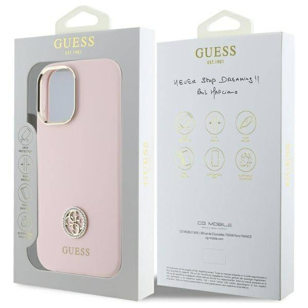 Etui Guess iPhone 16 6.1" jasnoróżowy/pink hardcase Silicone Logo Strass 4G