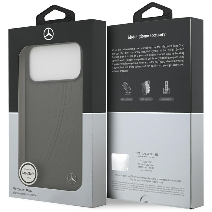 Etui Mercedes Leather Large Laurel Leave MagSafe do iPhone 17 Pro Max antracyt