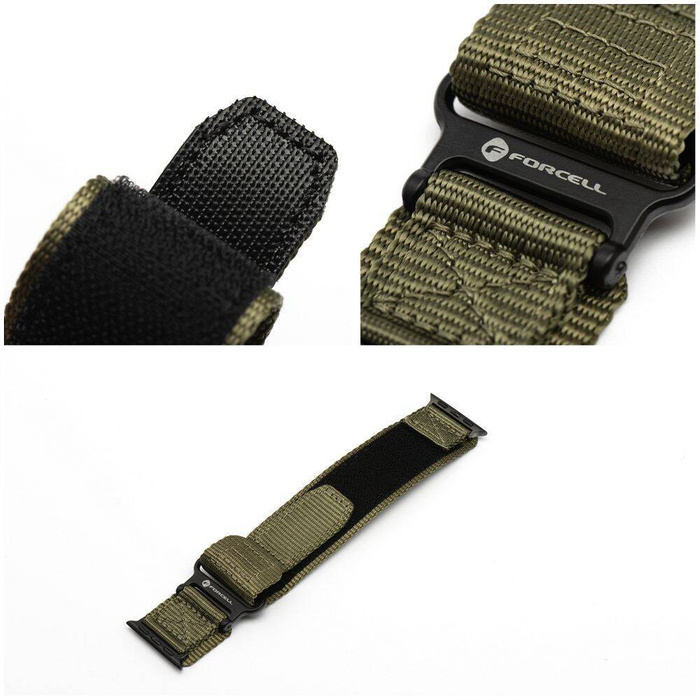 Pasek do Apple Watch Forcell F-Design FA05 rzep nylon 42 / 44 / 45 / 49 mm zielony