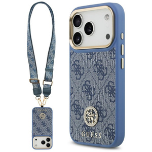 Etui Guess 4G Strass Logo & Big Strap    Metal Buttons MagSafe do iPhone 17 Pro niebieski