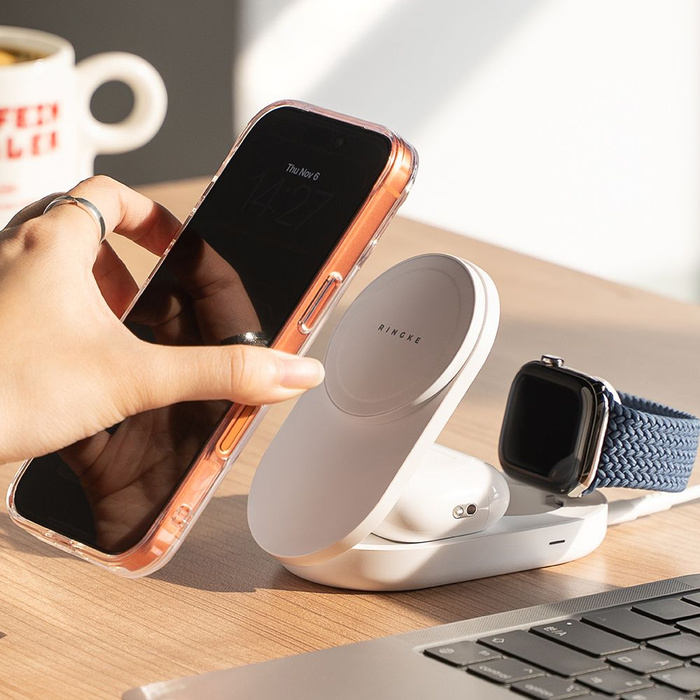 RINGKE QI2.2 25W 3IN1 MAGNETIC MAGSAFE WIRELESS FOLDING CHARGER WHITE