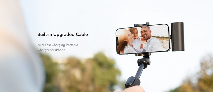 VEGER powerbank 5000 mAh z wbudowanym złączem Lightning PD QC3.0 3A 20W PlugOn (W0556P) czarny