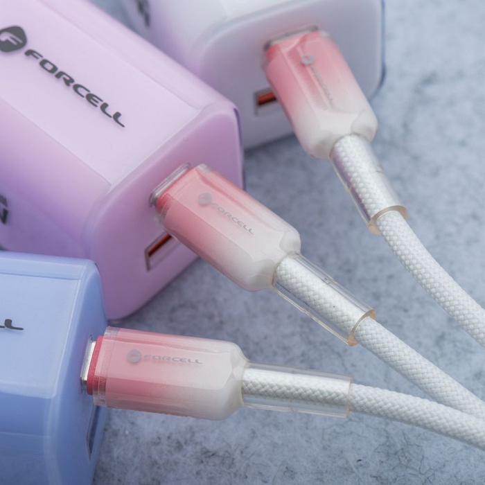 Kabel USB C do USB C Forcell F-Energy QC4.0 PD 3A 60W Gradient 1 m C354 biały