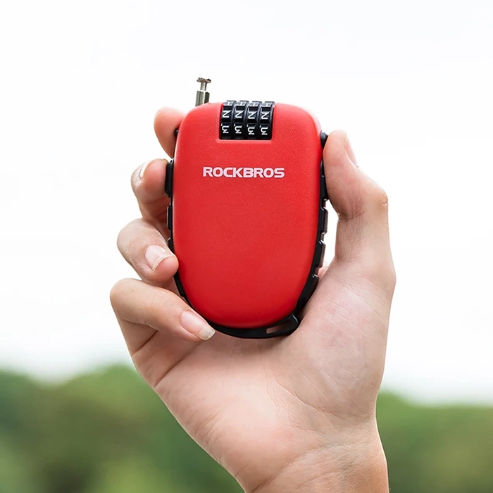 Zapięcie rowerowe Rockbros 32420981001 z linką zwijaną - czerwone