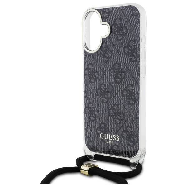 Etui Guess iPhone 16 czarny/black hardcase Crossbody Cord 4G Print