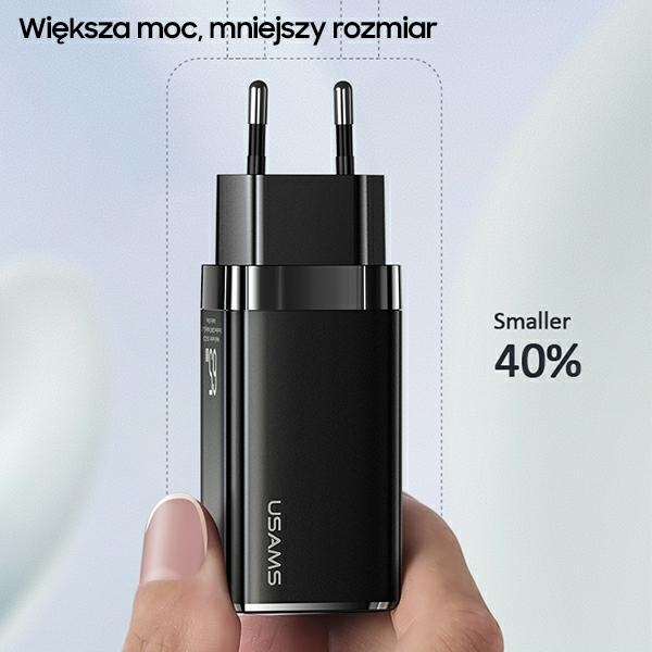 Ładowarka Sieciowa USAMS 2xUSB-C USB-A GaN 65W T33 PD Fast Charging CC110TC02 US-CC110 Biały