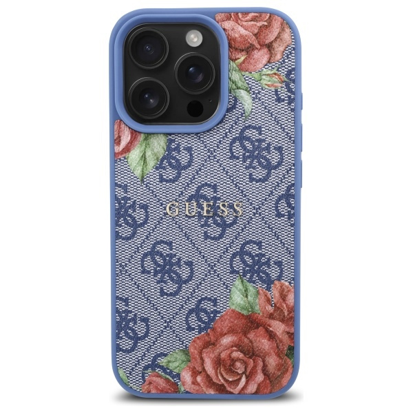Guess GUHMP16LP4ROPEMCB iPhone 16 Pro     6.3" niebieski/blue hardcase 4G Flowers Print MagSafe