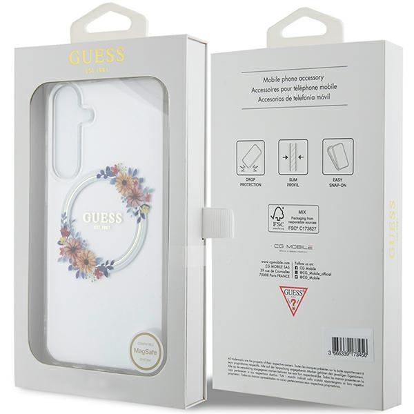 Etui Guess GUHMS24MHFWFCT S24+ S926 przeźroczysty/transparent hardcase IML Flowers Wreath MagSafe Case
