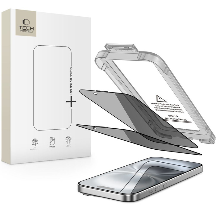 SZKŁO PRYWATYZUJĄCE TECH-PROTECT IPHONE 15 / 16 QUICK SET SPY+ 2-PACK  PRIVACY