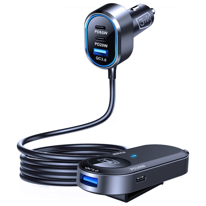 Ładowarka samochodowa 3MK Double Car     Charger 135W PD QC PPS 2xUSB-A 4xUSB-C szary