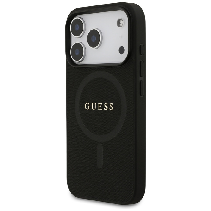 Etui Guess Saffiano Classic Logo MagSafe do iPhone 17 Pro czarny