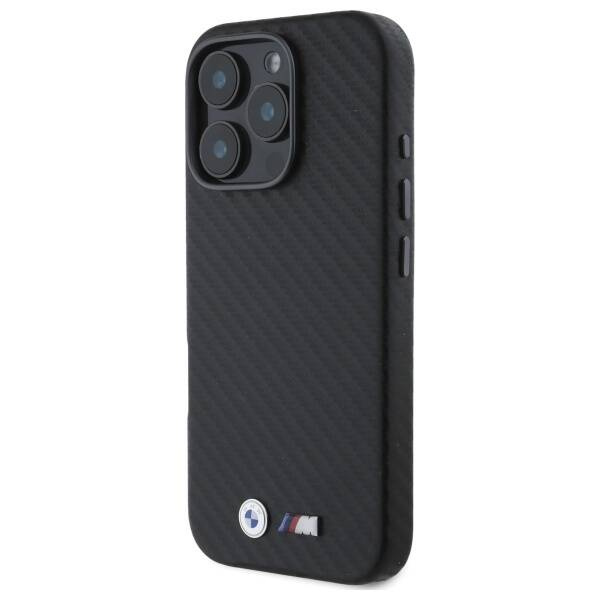 Etui BMW iPhone 16 Pro czarny/black hardcase Carbon Wrapped Metal