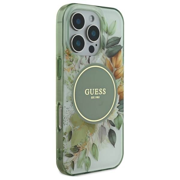 Etui Guess iPhone 16 Pro Max 6.9" zielony/green hardcase IML Flower & Tonal Circle MagSafe