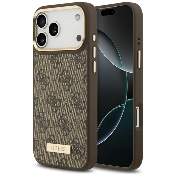 Etui Guess 4G Logo Plate MagSafe do      iPhone 17 Pro Max brązowy