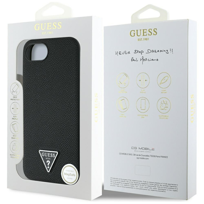 Etui Guess Grained Triangle MagSafe do   iPhone 16e czarny