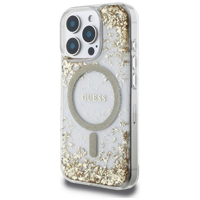 Etui Guess HC Resin Bottom Glitter do     iPhone 16 Pro Max MagSafe złoty