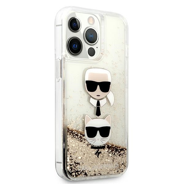 Etui KARL LAGERFELD Apple iPhone 13 Pro Max Liquid Glitter Karl&Choupette Head Złoty Hardcase