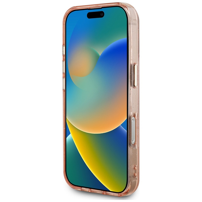 Etui Guess IML Metal Glitter 4G Circle   Triangle MagSafe do iPhone 16 Pro różowy