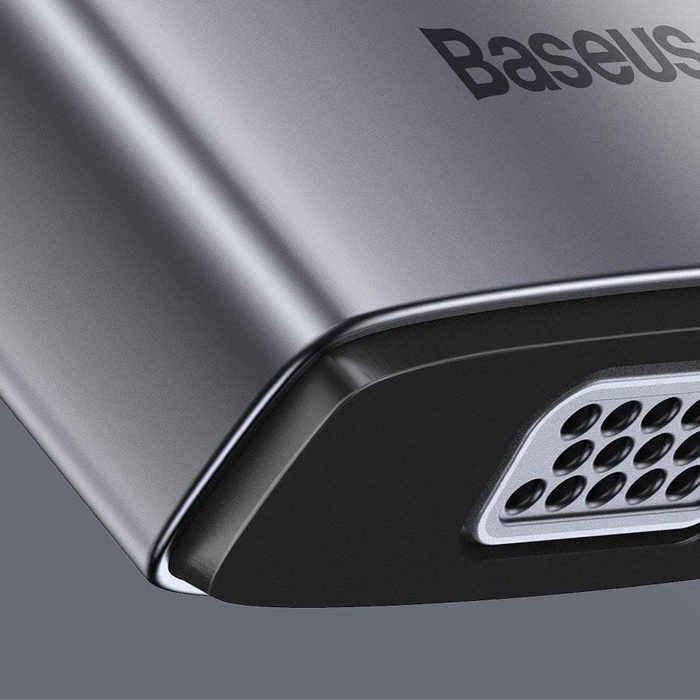 Baseus Metal Gleam 11w1 wielofunkcyjny HUB USB Typ C - 3x USB 3.2 Gen 1 5Gbps / USB Typ C PD 100W / 3,5 mm mini jack AUX / VGA Full HD 60Hz / 2x HDMI 4K 30Hz / czytnik kart TF i SD / RJ45 1Gbps szary (CAHUB-CT0G)