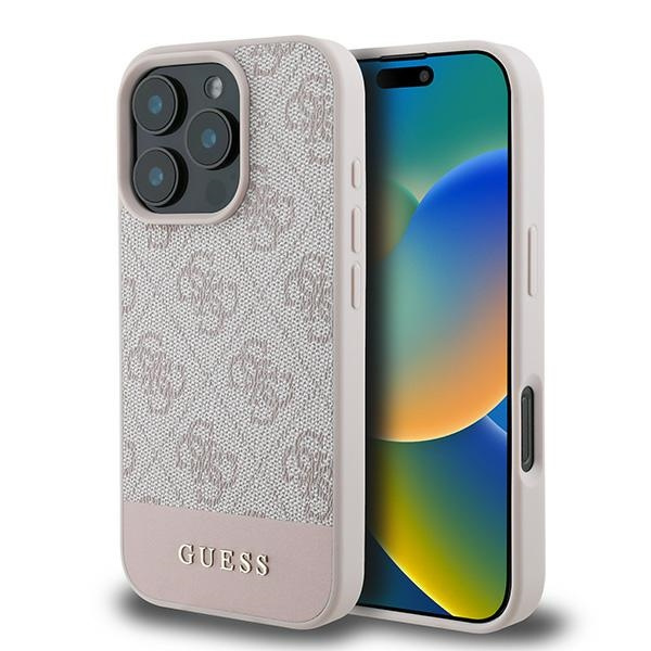 Etui Guess iPhone 16 Pro Max różowy/pink HC 4G PU Bottom Stripe