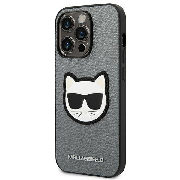 Etui KARL LAGERFELD Apple iPhone 14 Pro Saffiano Choupette Head Patch Srebrny Hardcase