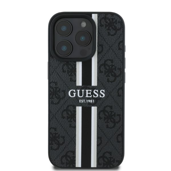 Etui Guess iPhone 16 Pro czarny/black MagSafe 4G Printed Stripes