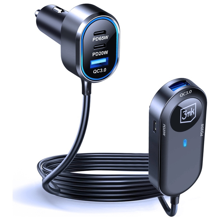 Ładowarka samochodowa 3MK Double Car     Charger 135W PD QC PPS 2xUSB-A 4xUSB-C szary