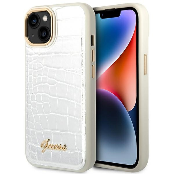 Etui GUESS Apple iPhone 14 Croco Collection Srebrny Hardcase