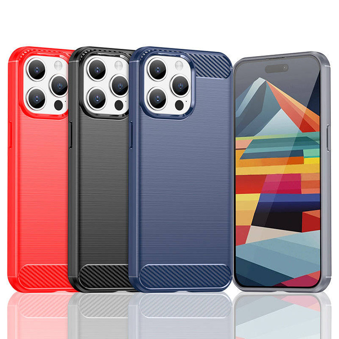 Etui Elastyczne etui wzór karbon do iPhone 15 Pro Max Carbon Case - niebieskie Case