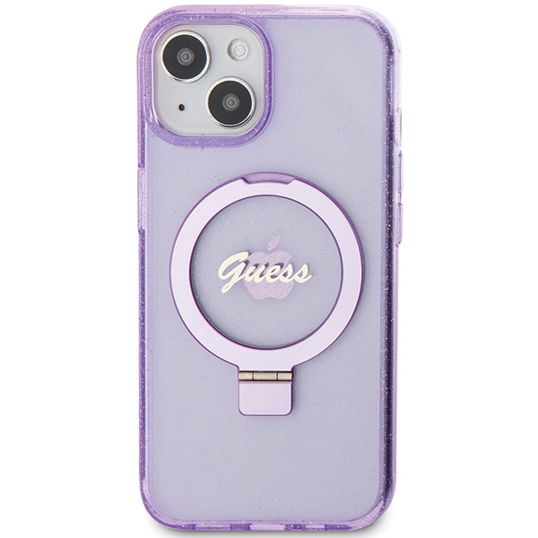Etui Guess GUHMP15MHRSGSU iPhone 15 Plus 6.7" fioletowy/purple hardcase Ring Stand Script Glitter MagSafe Case