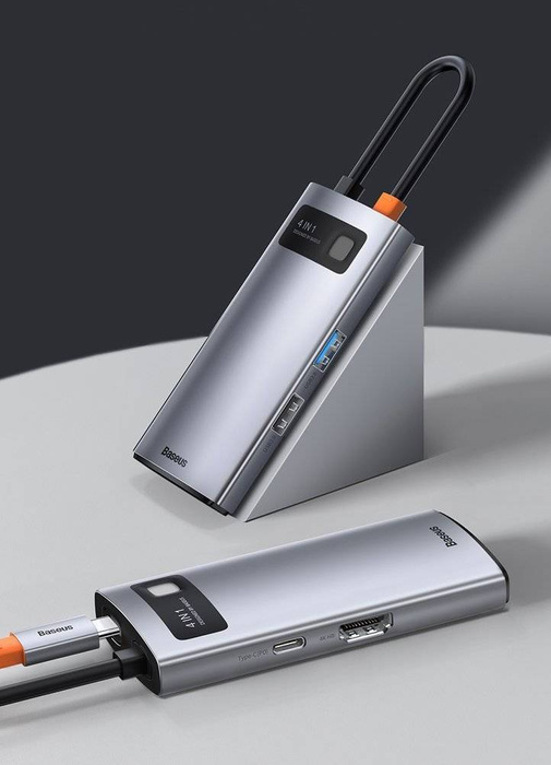 Baseus Metal Gleam 4w1 wielofunkcyjny HUB USB Typ C - USB Typ C Power Delivery 100 W / HDMI 4K 30 Hz / USB 3.2 Gen 1 / USB 2.0 (CAHUB-CY0G)