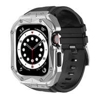 Pasek Kingxbar CYF140 2w1 pasek Apple Watch 8, 7 45  mm z wbudowanym pancernym etui ze stali nierdzewnej srebrny